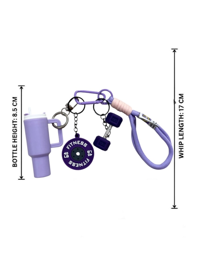 Aura Style 4-in-1 Fitness Keychain - Purple Gym Bag Charm with Trendy Travel Tumbler & Dumbbell - Cute Silicone Workout Accessory - Image 4
