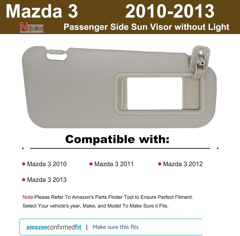 NHILES Right Passenger Side Sun Visor for Mazda 3 (2010-2013) - Image 2