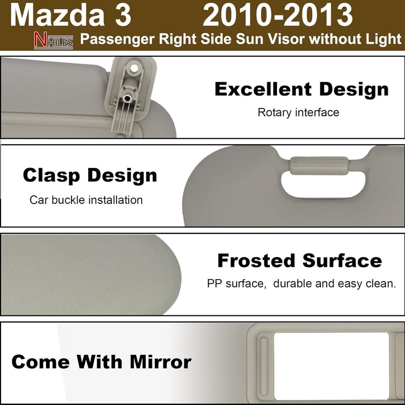 NHILES Right Passenger Side Sun Visor for Mazda 3 (2010-2013) - Image 3
