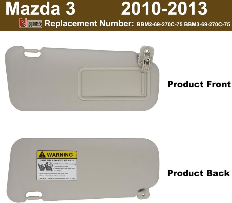 NHILES Right Passenger Side Sun Visor for Mazda 3 (2010-2013) - Image 5