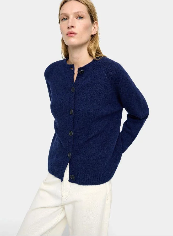 PARFOIS Blue Plain knit cardigan for Women | Best Price UAE