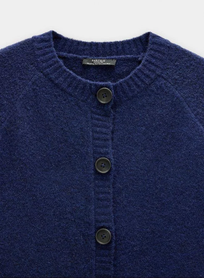 PARFOIS Blue Plain knit cardigan for Women | Best Price UAE