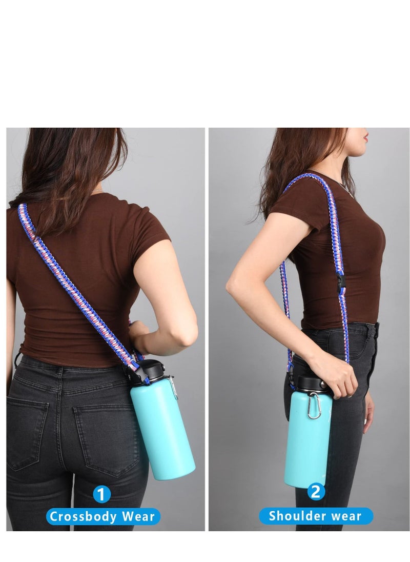 Paracord Handle Shoulder Strap Compatible with Hydro Flask Wide Mouth Water Bottles 12oz To 64oz(Not for The New Hydro Flask 2.0) Bottle Strap For Walking Hiking Camping（Blue/Pink）