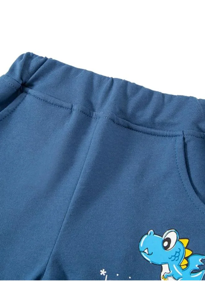 YUNIQEE Blue Regular Fit Mid Rise Printed Shorts