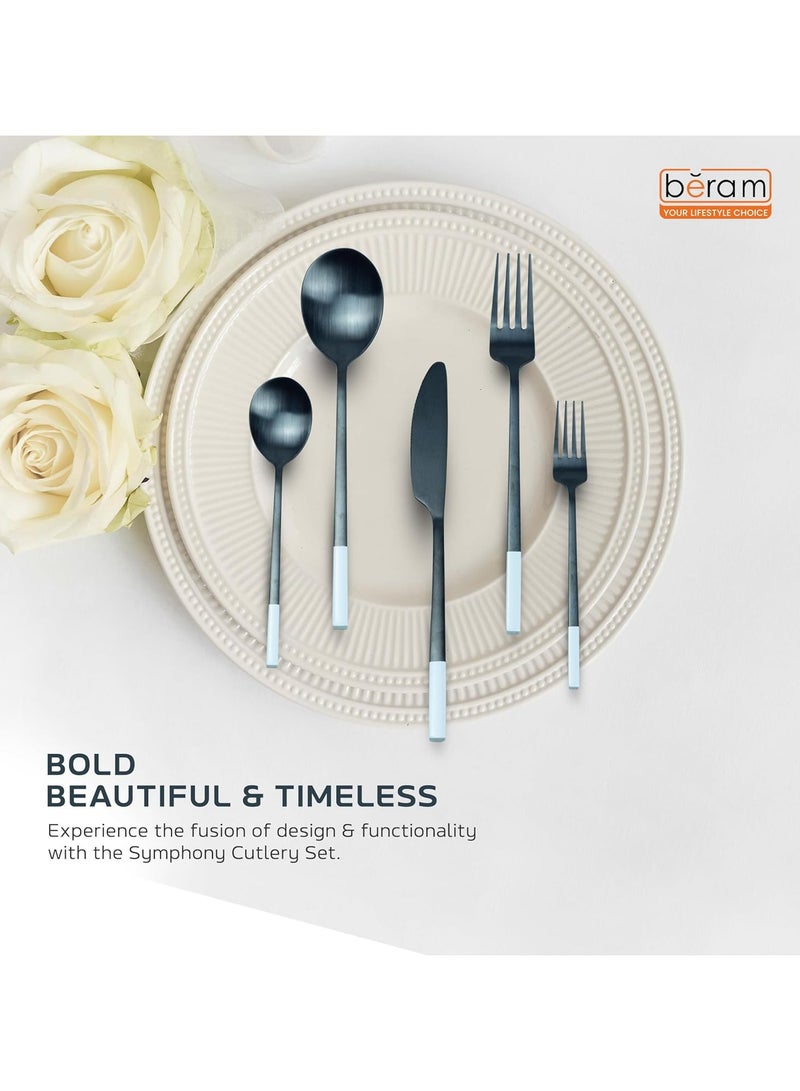 BERAM Symphony Stainless Steel Cutlery Set 30 pcs Harmonious Black and White Designs, Knives, Forks, Spoons, Kitchen Utensils Set, Tableware Set For Home, Restaurants, Hotels, and More - Image 2
