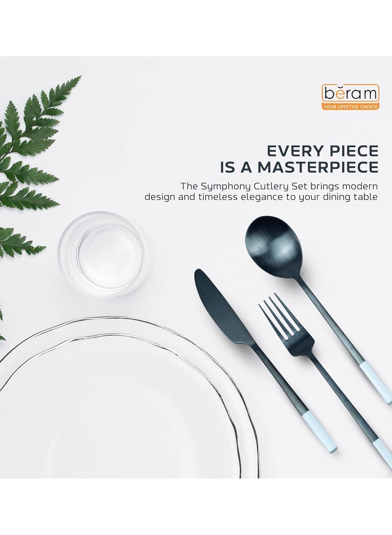 BERAM Symphony Stainless Steel Cutlery Set 30 pcs Harmonious Black and White Designs, Knives, Forks, Spoons, Kitchen Utensils Set, Tableware Set For Home, Restaurants, Hotels, and More - Image 3