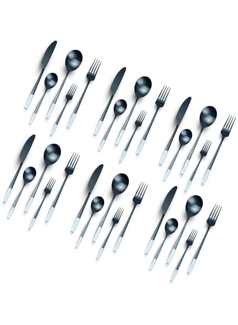 BERAM Symphony Stainless Steel Cutlery Set 30 pcs Harmonious Black and White Designs, Knives, Forks, Spoons, Kitchen Utensils Set, Tableware Set For Home, Restaurants, Hotels, and More - Image 1