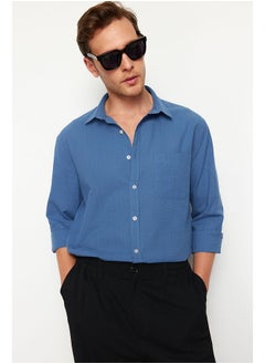 trendyol Navy Blue Regular Fit 100% Cotton Shirt TMNSS24GO00063  - Image 2