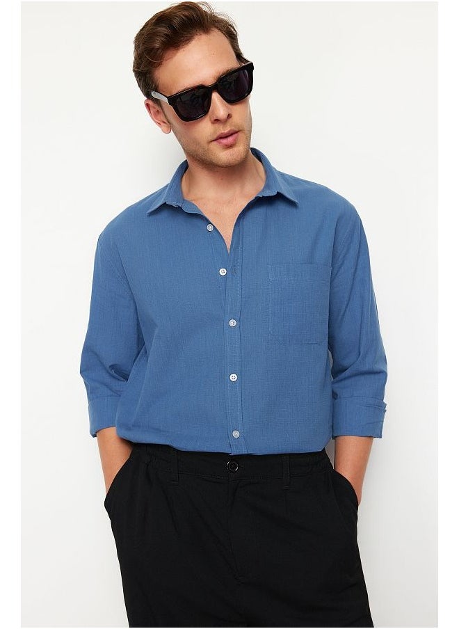 trendyol Navy Blue Regular Fit 100% Cotton Shirt TMNSS24GO00063  - Image 2