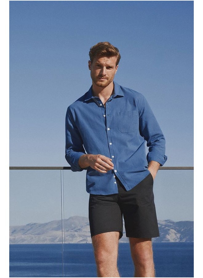 trendyol Navy Blue Regular Fit 100% Cotton Shirt TMNSS24GO00063  - Image 3
