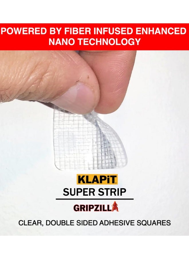 KLAPiT - KLAPiT SUPER STRIP GRIPZILLA - Heavy Duty Double Sided Nano Mounting Tape for Hanging Pictures. Glue-Free Fix for Furniture, Kitchen Accessories, Carpet and Foam, with Four Precut Squares (16pc) - Image 1