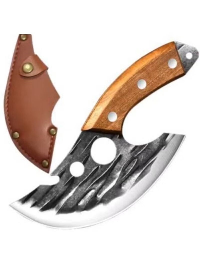 هويتك سكين تقطيع اللحوم والعظام مزورة بفتحتين مع غمد جلدي - Image 1