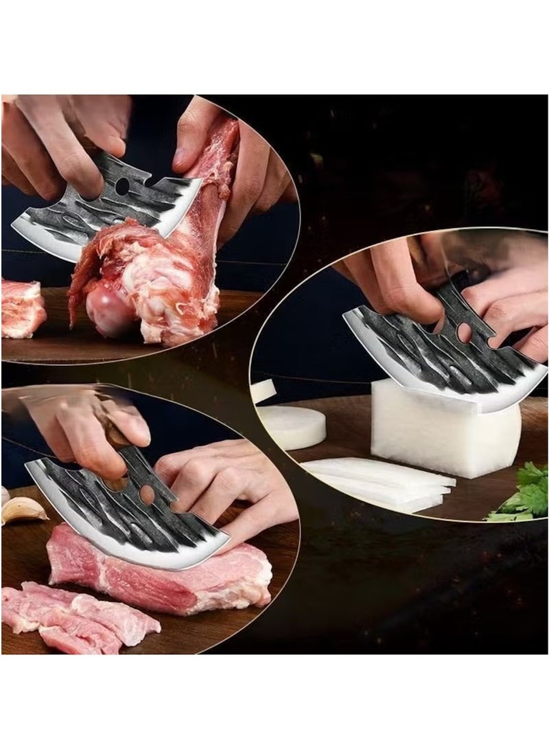 هويتك سكين تقطيع اللحوم والعظام مزورة بفتحتين مع غمد جلدي - Image 3