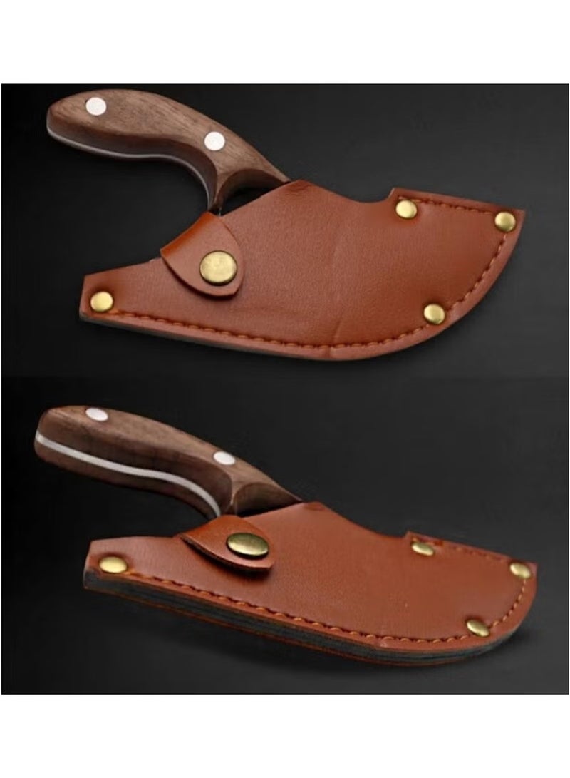 هويتك سكين تقطيع اللحوم والعظام مزورة بفتحتين مع غمد جلدي - Image 5