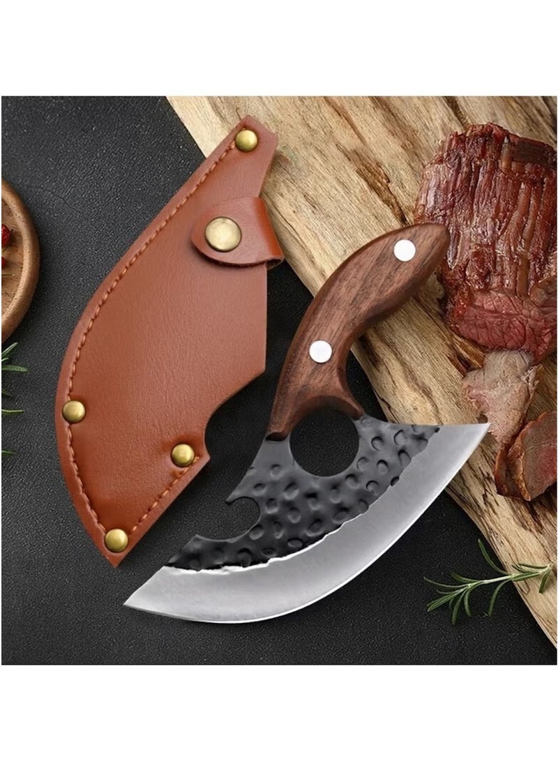 هويتك سكين تقطيع اللحوم والعظام مزورة بفتحتين مع غمد جلدي - Image 4