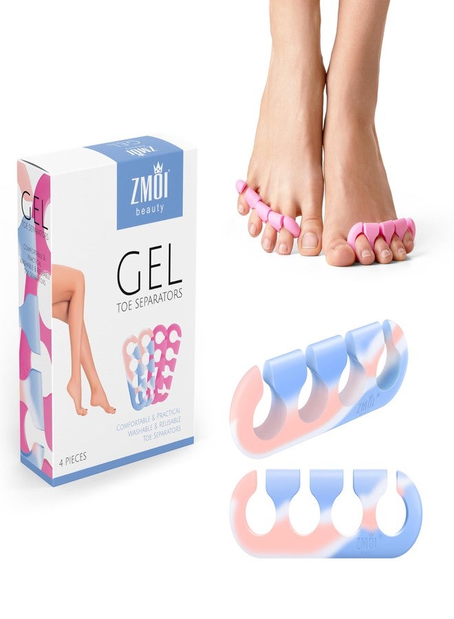 ZMOI Gel Toe Separators for Women & Men - 4 Pieces Soft Silicone Pedicure Toe Spacers for Separating Toenails - Toe Polish Separators, Yoga, Relaxing, Nail Art and more - (Pink & Blue Ombre) - Image 1