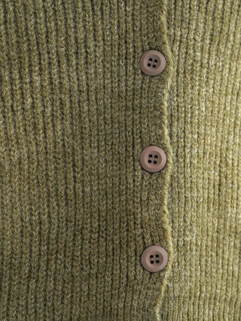 MixRay Khaki Green Mixray Textured V-Neck Button Cardigan for Women | Best Price UAE