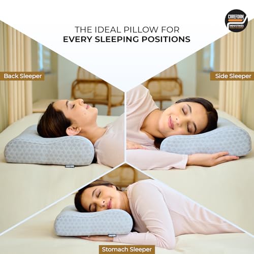 CareFoam Memory Foam Cervical Neck Pillow | 2 Years Warranty | Pain Relief Sleep, Improves Posture Spinal Alignment, Neck Pain Relief | Queen 19 x 11 x 3.5 Inch | Grey Jacquard Cover | Pack of 2 - Image 2