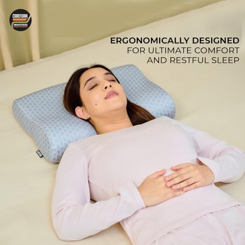 CareFoam Memory Foam Cervical Neck Pillow | 2 Years Warranty | Pain Relief Sleep, Improves Posture Spinal Alignment, Neck Pain Relief | Queen 19 x 11 x 3.5 Inch | Grey Jacquard Cover | Pack of 2 - Image 5