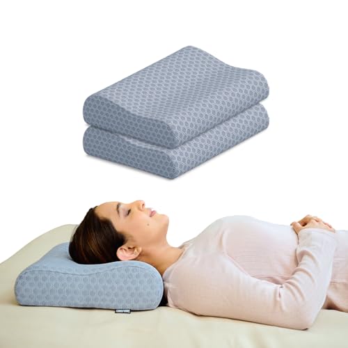 CareFoam Memory Foam Cervical Neck Pillow | 2 Years Warranty | Pain Relief Sleep, Improves Posture Spinal Alignment, Neck Pain Relief | Queen 19 x 11 x 3.5 Inch | Grey Jacquard Cover | Pack of 2 - Image 1