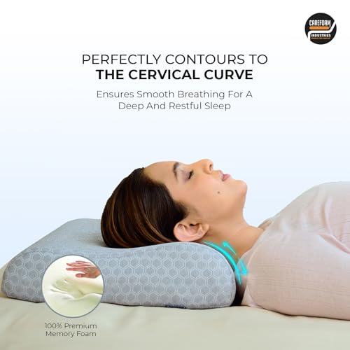 CareFoam Memory Foam Cervical Neck Pillow | 2 Years Warranty | Pain Relief Sleep, Improves Posture Spinal Alignment, Neck Pain Relief | Queen 19 x 11 x 3.5 Inch | Grey Jacquard Cover | Pack of 2 - Image 3