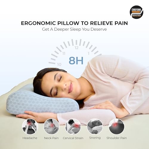 CareFoam Memory Foam Cervical Neck Pillow | 2 Years Warranty | Pain Relief Sleep, Improves Posture Spinal Alignment, Neck Pain Relief | Queen 19 x 11 x 3.5 Inch | Grey Jacquard Cover | Pack of 2 - Image 4