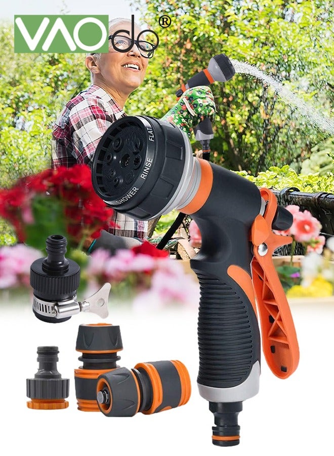 فاو دو 5 قطع من فوهات خرطوم الحديقة مع واجهة عالمية فوهة خرطوم مياه معدنية شديدة التحمل مع 8 أنماط رش قابلة للتعديل مع التحكم في التدفق لسقي النباتات والحدائق وغسل السيارات والحيوانات الأليفة - Image 1