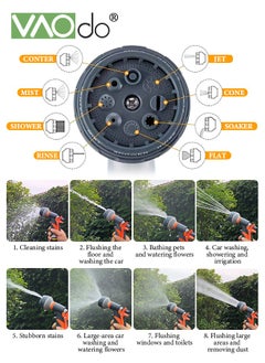 VAOdo 5PCS Garden Hose Nozzle With Universal Interface Heavy Duty Metal Water Hose Nozzle with 8 Adjustable Spray Patterns with Flow Control for Watering Plants & Lawns Washing Cars & Pets  - Image 4