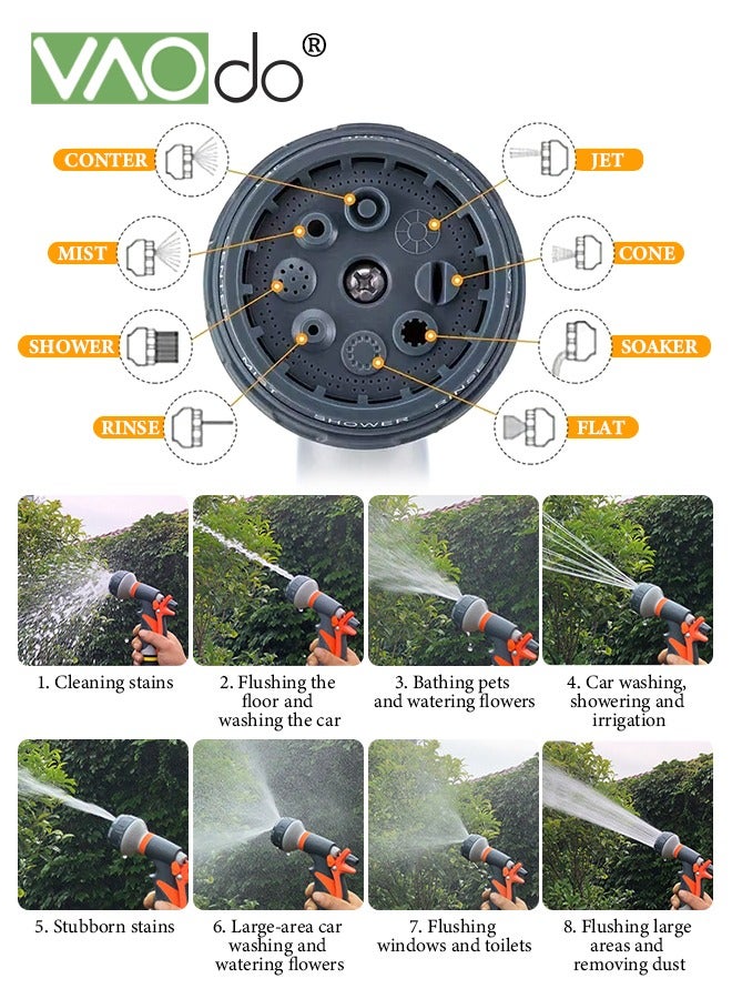 فاو دو 5 قطع من فوهات خرطوم الحديقة مع واجهة عالمية فوهة خرطوم مياه معدنية شديدة التحمل مع 8 أنماط رش قابلة للتعديل مع التحكم في التدفق لسقي النباتات والحدائق وغسل السيارات والحيوانات الأليفة - Image 4