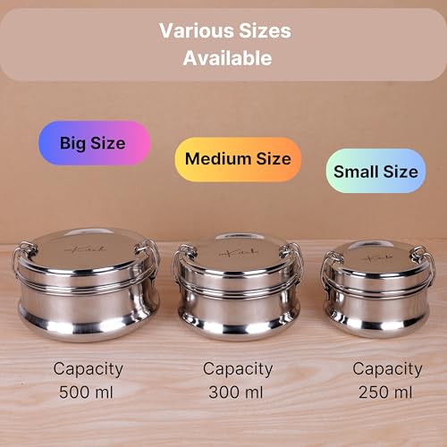 inKitch Steel Tiffin Box for Office Lunch Box for Office Women and Men | Tiffin with Steel Separator Plate and Locking Clip | Durable Lunch Container, 9 cm Dia 250ml (Silver) - Image 2