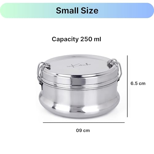 inKitch Steel Tiffin Box for Office Lunch Box for Office Women and Men | Tiffin with Steel Separator Plate and Locking Clip | Durable Lunch Container, 9 cm Dia 250ml (Silver) - Image 3