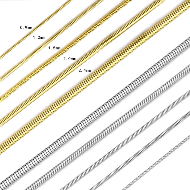 European and American Fashion Simple Titanium Steel Plated 18K Gold Necklace Double Thin Snake Bone Chain Stacked Necklace Womens Short Necklace1.5mm/40+5cm steel 1.5mm/40+5cm steel