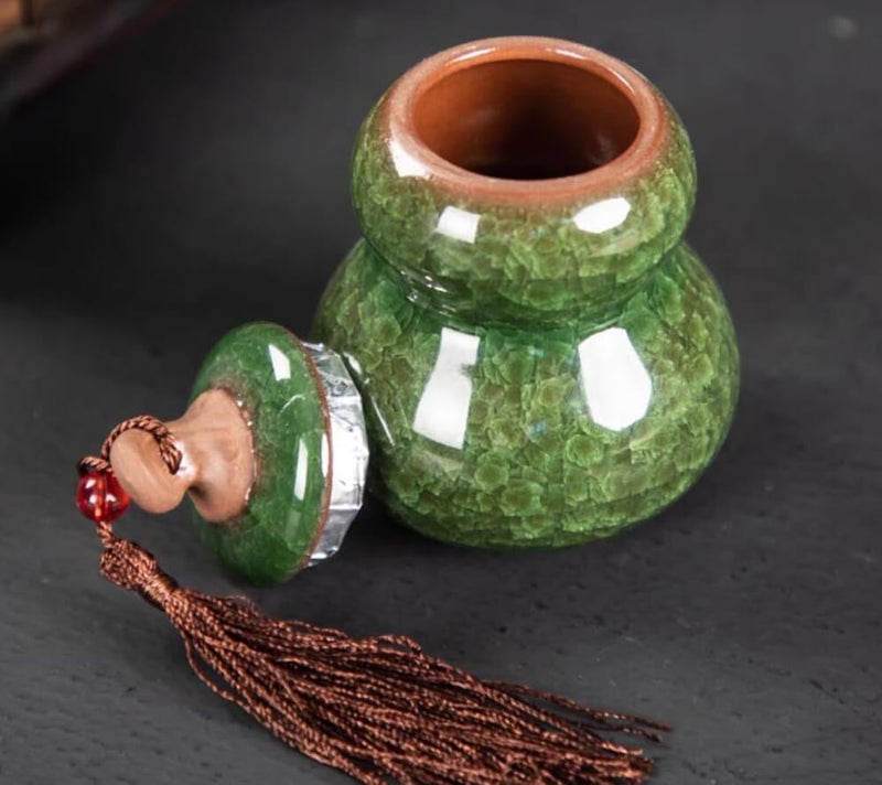 Portable Ceramics Tea Caddy Home Canister Tea Jar Candy Tea Tin Box Food Organizer Mini Tea Caddy Calabash-AC08 - Image 2