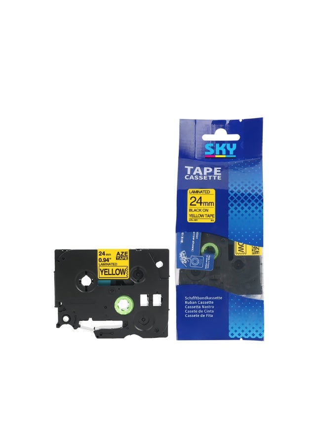 24mm Black on  Yellow Laminated  Label Tape Cartridge for  P-Touch Label Printers