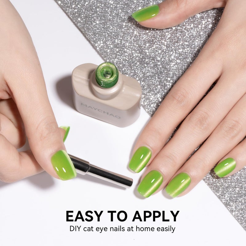 MAYCHAO 15ML Cat Eye Gel Nail Polish 1Pc Aurora Green Gel Polish Soak off Holographic Magnetic Nail Polish for Nail Art Manicure Salon DIY at Home, 0.5 OZ - Image 5