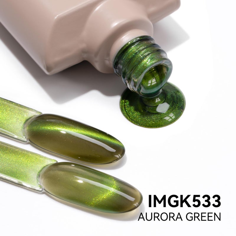 MAYCHAO 15ML Cat Eye Gel Nail Polish 1Pc Aurora Green Gel Polish Soak off Holographic Magnetic Nail Polish for Nail Art Manicure Salon DIY at Home, 0.5 OZ - Image 2