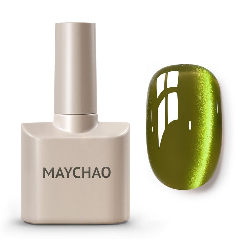 MAYCHAO 15ML Cat Eye Gel Nail Polish 1Pc Aurora Green Gel Polish Soak off Holographic Magnetic Nail Polish for Nail Art Manicure Salon DIY at Home, 0.5 OZ - Image 1