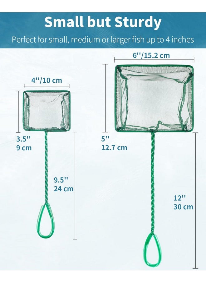 Pawfly Pawfly 4 & 6 Inch Aquarium Fish Net Set with Braided Metal Handle Square Green Net with Soft Fine Mesh Sludge Food Residue Wastes Skimming Cleaning Net for Fish Tanks Small Koi Ponds and Pools  - Image 2