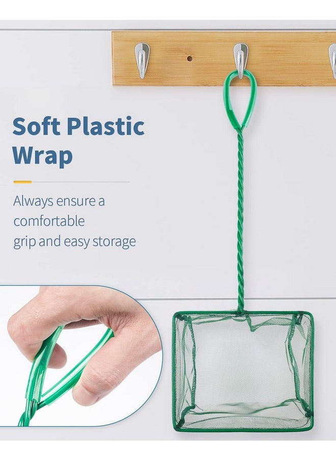 Pawfly Pawfly 4 & 6 Inch Aquarium Fish Net Set with Braided Metal Handle Square Green Net with Soft Fine Mesh Sludge Food Residue Wastes Skimming Cleaning Net for Fish Tanks Small Koi Ponds and Pools  - Image 4