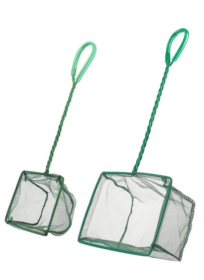 Pawfly Pawfly 4 & 6 Inch Aquarium Fish Net Set with Braided Metal Handle Square Green Net with Soft Fine Mesh Sludge Food Residue Wastes Skimming Cleaning Net for Fish Tanks Small Koi Ponds and Pools  - Image 1