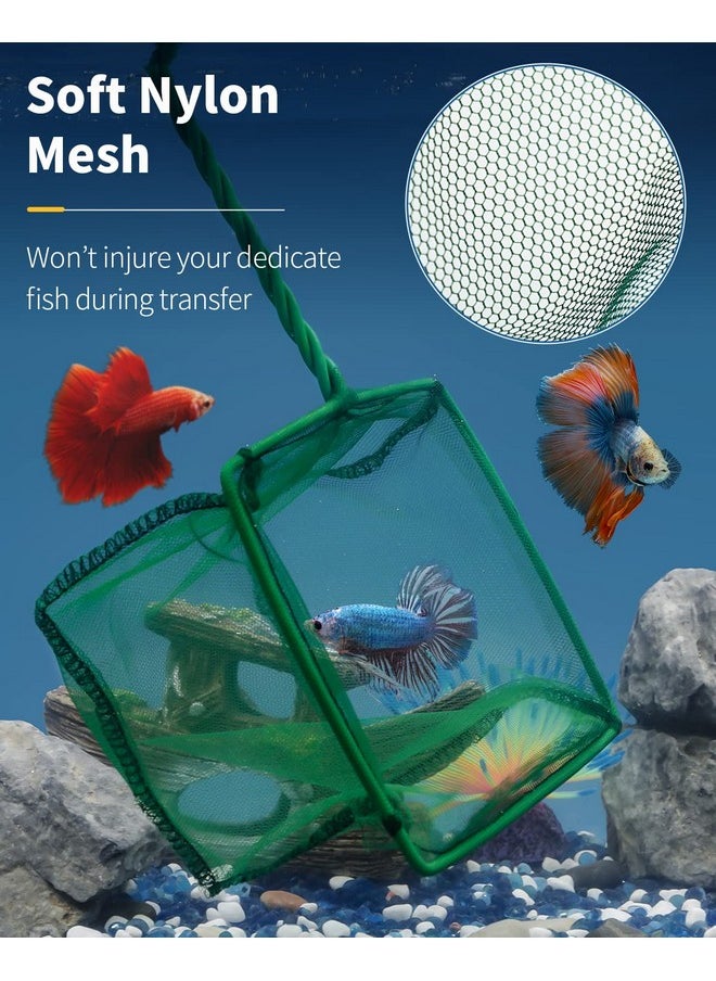 Pawfly Pawfly 4 & 6 Inch Aquarium Fish Net Set with Braided Metal Handle Square Green Net with Soft Fine Mesh Sludge Food Residue Wastes Skimming Cleaning Net for Fish Tanks Small Koi Ponds and Pools  - Image 3