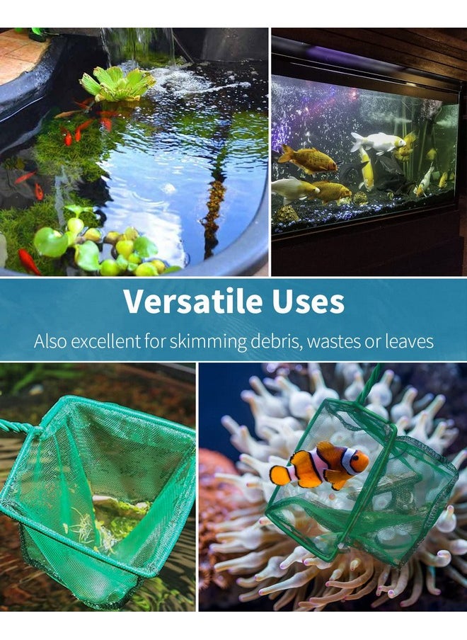 Pawfly Pawfly 4 & 6 Inch Aquarium Fish Net Set with Braided Metal Handle Square Green Net with Soft Fine Mesh Sludge Food Residue Wastes Skimming Cleaning Net for Fish Tanks Small Koi Ponds and Pools  - Image 5