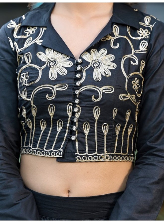 AKS Black Gota Embroidered Pant Style Lehenga - Image 2
