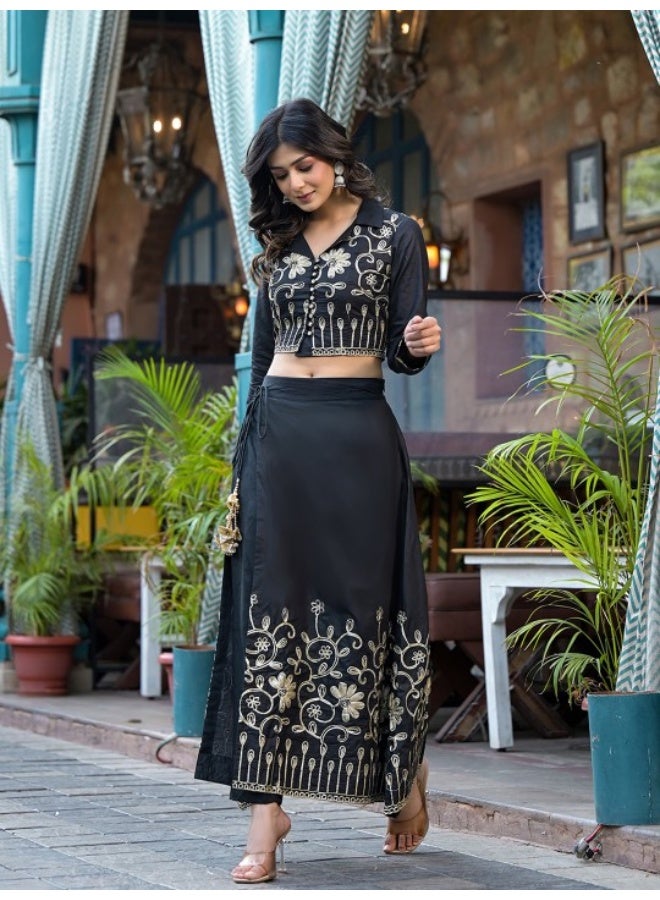 AKS Black Gota Embroidered Pant Style Lehenga - Image 4