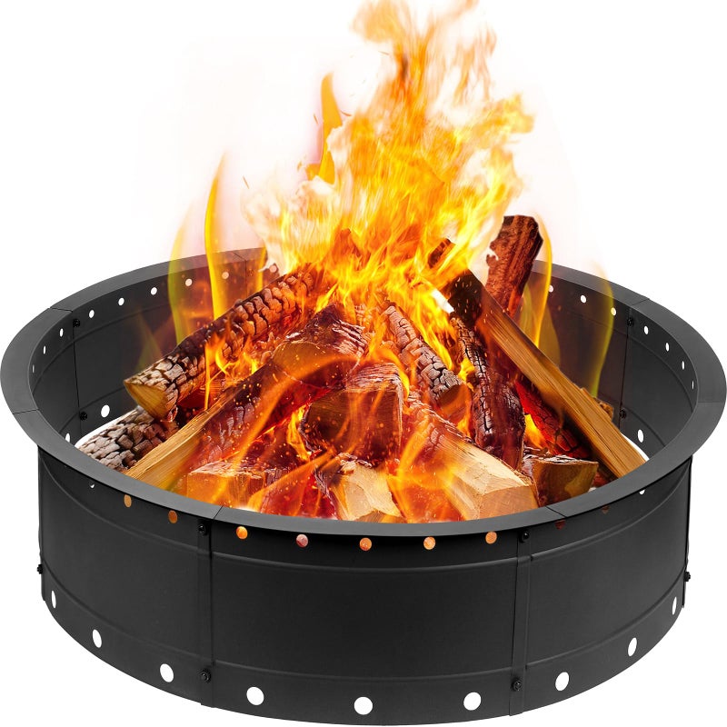 Zzuvjoy 36 Inch Fire Pit Ring, Large Outdoor Campfire Pit for Patio Backyard Garden, Smokeless Steel Firepit with Air Vent for Efficient Burning & Anti-Rust Coating, Black Steel - Image 1