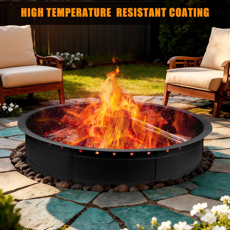 Zzuvjoy 36 Inch Fire Pit Ring, Large Outdoor Campfire Pit for Patio Backyard Garden, Smokeless Steel Firepit with Air Vent for Efficient Burning & Anti-Rust Coating, Black Steel - Image 4