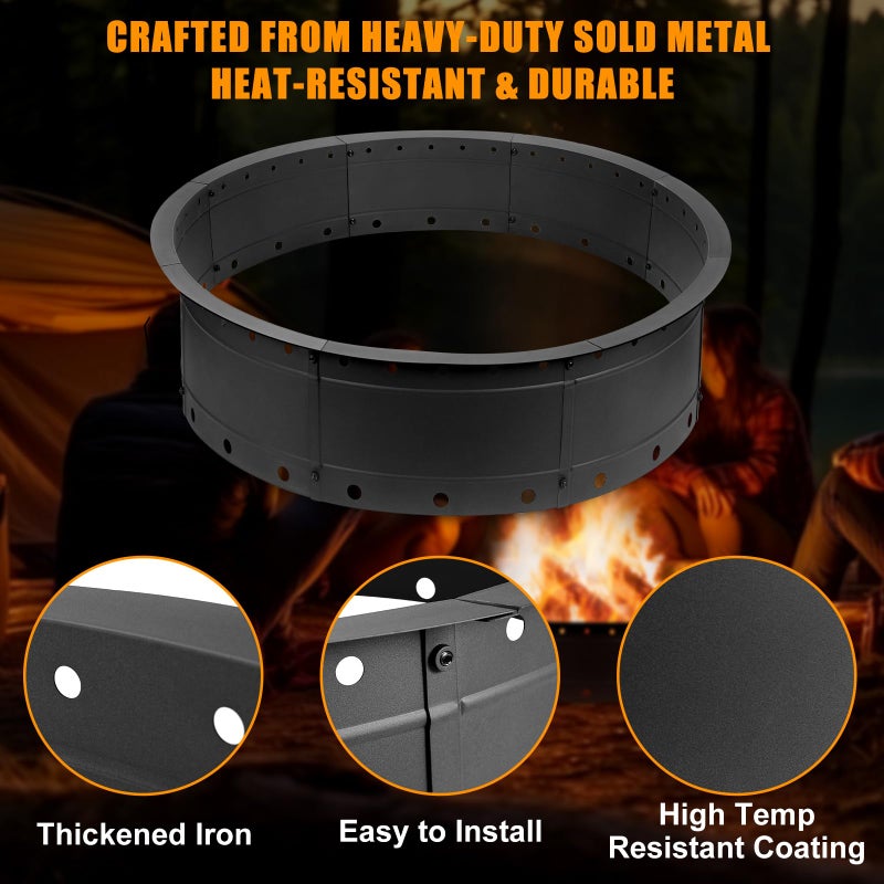 Zzuvjoy 36 Inch Fire Pit Ring, Large Outdoor Campfire Pit for Patio Backyard Garden, Smokeless Steel Firepit with Air Vent for Efficient Burning & Anti-Rust Coating, Black Steel - Image 3