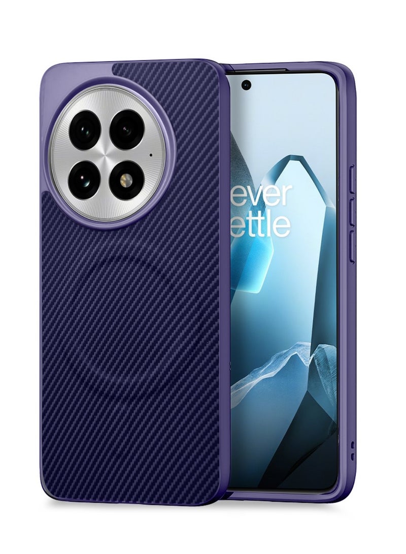 Wtech OnePlus 13 5G 2024 Soft Silicone Carbon Fiber Magsafe Protective Back Case Cover (MCFPSN) - Eggplant Purple - Image 1