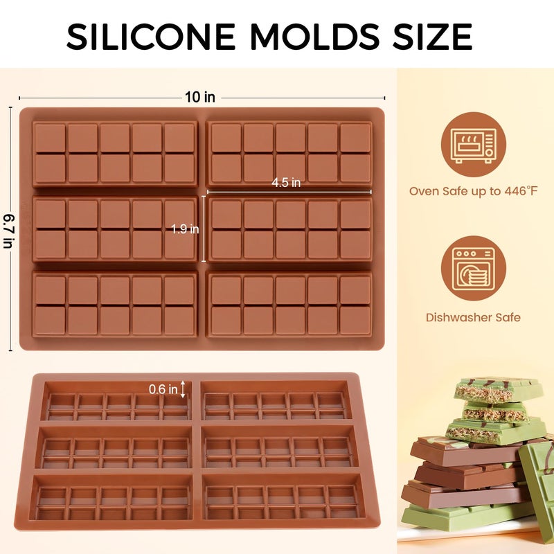 Fimary Chocolate Bar Mold  Non-Stick Dubai Chocolate Molds  Food Grade Silicone Deep Chocolate Bar Mold For Pistachio  Candy- Set Of 3 - Image 3