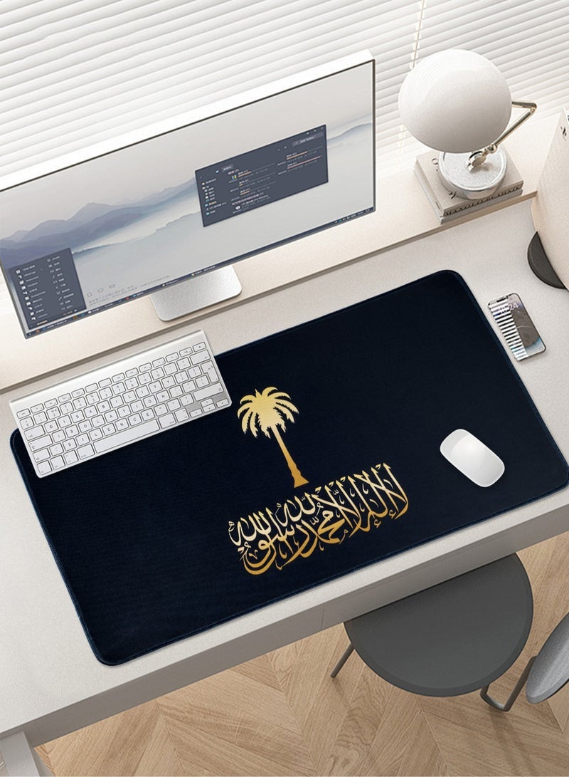 فون قطعة واحدة سادة ماوس علم المملكة العربية السعودية، سادة ماوس شعار المملكة الوطني، سادة مكتب ذات قاعدة مطاطية مانعة للانزلاق وحواف مخيطة، سادة لوحة مفاتيح للاعبين/المكتب/المنزل/هدية، مقاس 80x30x0.3 سم لون أسود - Image 4